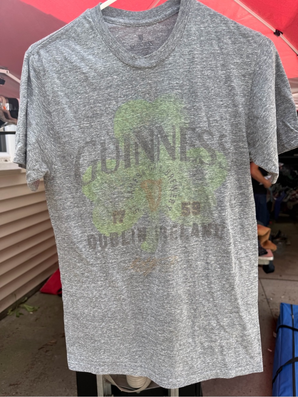 Guinness Heather Gray Short Sleeve Tee with Green Shamrock Graphic